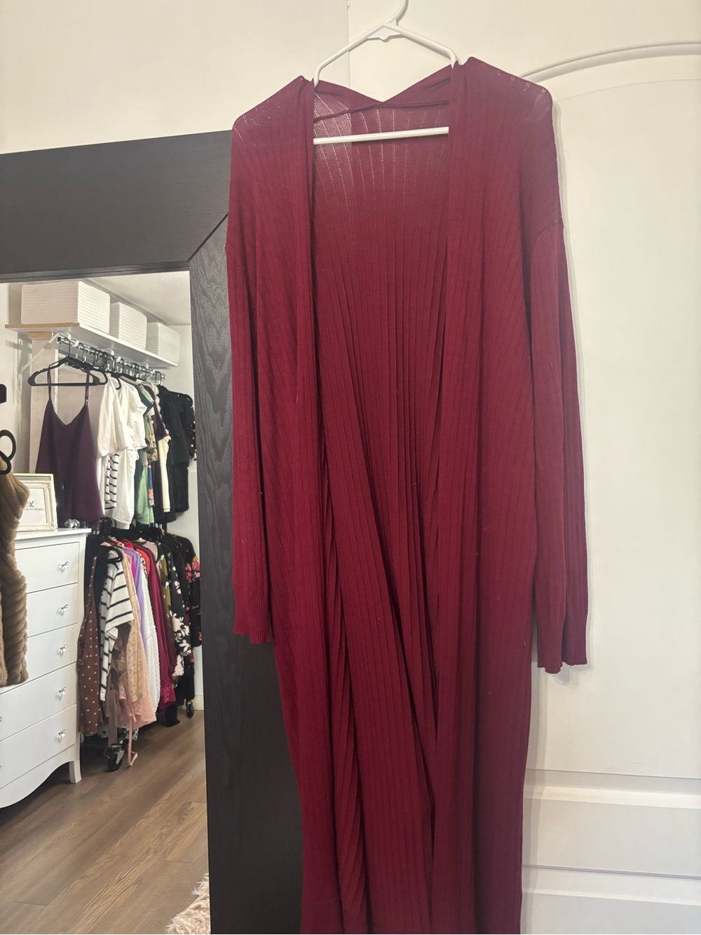 Burgundy long open cardigan